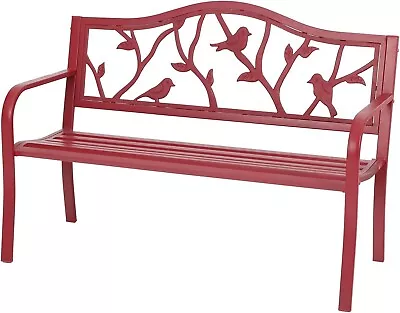 Outdoor Garden Bench Patio Park Bench Cast Iron Metal Frame Furniture Red • $180