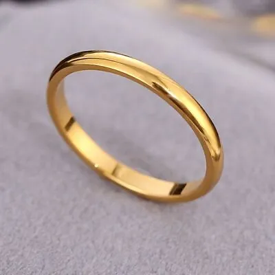 2/4mm Man Woman 18k Gold Plated Round Solid Band Ring Wedding Friendship • $6