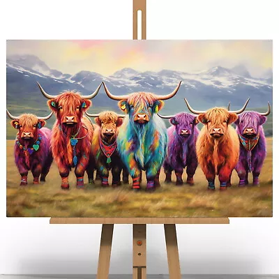 Colourful Highland Cow Canvas Print Picture Gift Scottish Wall Art Bright LGBTQ+ • £9.99