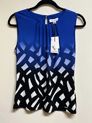 Calvin Klein Ombre & Geometric Design Royal Blue Black White Sleeveless Blouse • $25