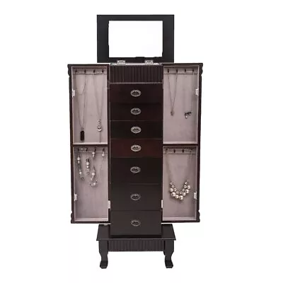 Large Jewelry Armoire Cabinet With 7 Drawers & 2 Swing Doors 16 Hooks Top Mirror • $139.89