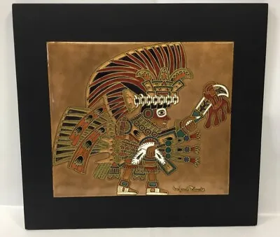Original Signed Miguel Pineda Enamel On Copper Plaque Aztec God Itztlacoliuhqui • $375