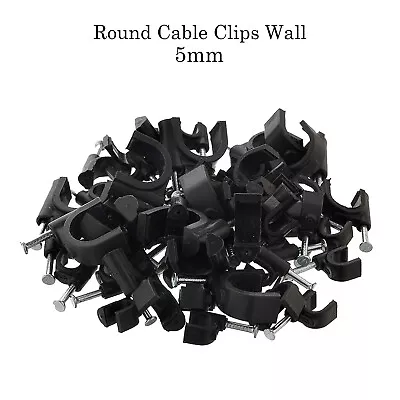 £2.50 • Buy BLACK ROUND COAX 4mm- 6mm CABLE CLIP WITH FIXING NAIL BULK PACK X 100,200,300 UK