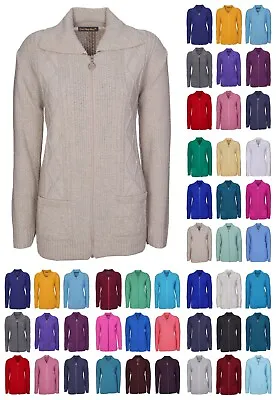 £18.99 • Buy Zip Cardigan For Womens Zipped Cable Knit Long Sleeve Jumper Ladies Size 10-24