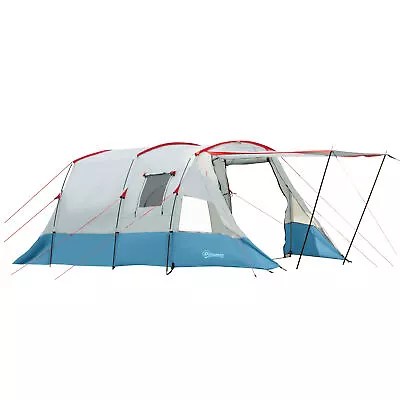 Outsunny 6-8 Person Tunnel Tent Two-room Camping Tent With Carry Bag Blue • £111.99