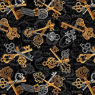 STEAMPUNK ~ TIME TRAVEL ~ Skeleton Keys Gold Silver On Black And Gray Background • $12.50