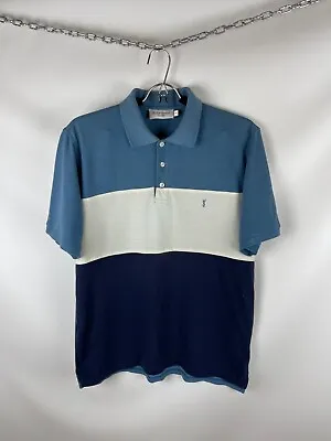£36 • Buy Yves Saint Laurent 3 Color Logo Striped Polo Tee Shirt
