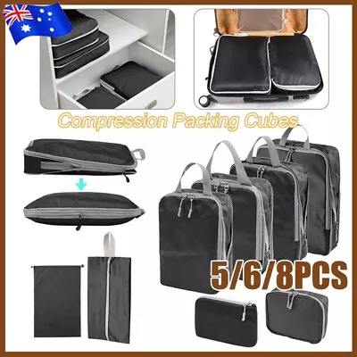 5-8PCS Compression Bags Organiser Suitcases Packing Cubes Travel Storage Luggage • $5.99