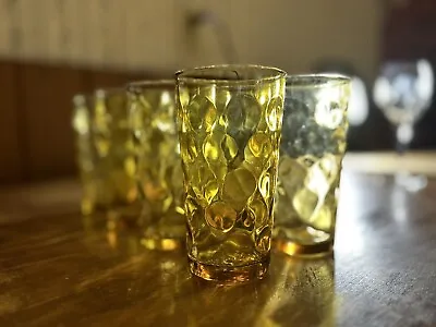 Set 8 Vintage Anchor Hocking Amber Honeycomb Gold Yellow Drinking Glasses 6 1/4” • $40