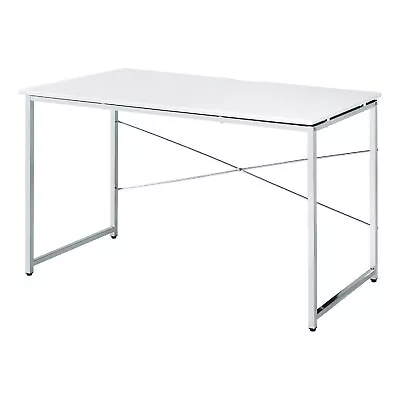 Mayo 47 Inch Rectangular Desk Console Table Crossed Bars White Chrome • $345.32