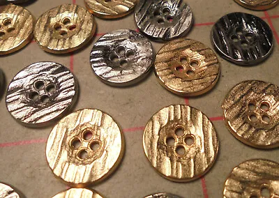 10 Fine SMALL Italian Metal 4 Hole Buttons Gold With Engraved Lines 5/8  15mm • $5