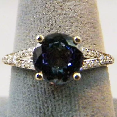 Tanzanite RingRound Cut AAA  14k White Gold Ring Split Shank With Diamonds • $995