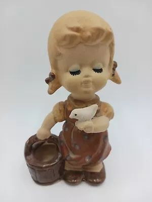 Vintage UCTCI Japan Stoneware Little Girl With A Bird & Bucket Figurine • $12