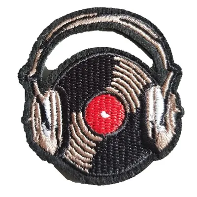 £2.79 • Buy Vinyl Record Wearing Headphones Iron On Patch Sew On Embroidered Transfer Music