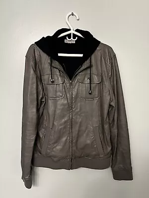 Charles And A Half Gray Moto Men’s Hoodie Coat Faux Leather Zipper Jacket • $42