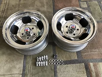 (2) PAIR US INDY STYLE POLISHED 15x7 VINTAGE  SLOT MAGS CHEVY 4 3/4 CAR VAN • $369.99