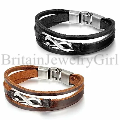 Multi-layer Infinity Leather Bracelet For Men Women Cuff Bangle Wristband Buckle • $7.99