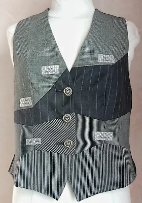 MOSCHINO Black & Grey Patchwork Vintage Waistcoat Uk Size 14 • $108.60