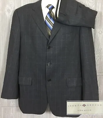 Joseph Abboud Mens Charcoal Windowpane Check Wool 2pc Suit 42R 38x32.5 (t10) • $50