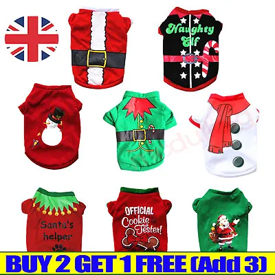 Pet Christmas Clothes Puppy Dog Jumper Small Yorkie Cat T-shirt Outfit Xmas Gift • £4.65