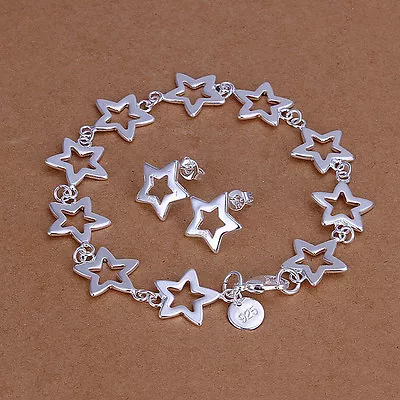 Fashion 925Sterling Silver Women's Men's Necklace Bracelet Earrings Ring Set • $11.24