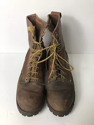 Vintage Leather Logger Packer Roper Boots Men Size 7 Women Size 8.5 Vibram Soles • $89.99