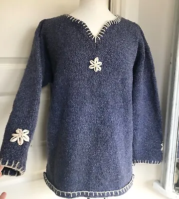 £45 • Buy PACHAMAMA Jumper Shell Detail Wool Cotton Knit Handknitted Sweater One Size