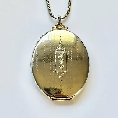 Gold Tone Monogrammed Oval Vintage Photo Locket Necklace • $25