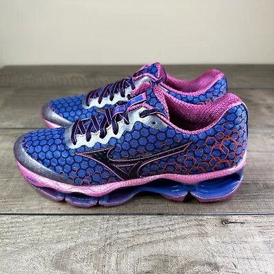 Mizuno Wave Prophecy 3 Womens Size 8.5 Shoes Sneakers Blue Pink Honycomb Red • $69.99