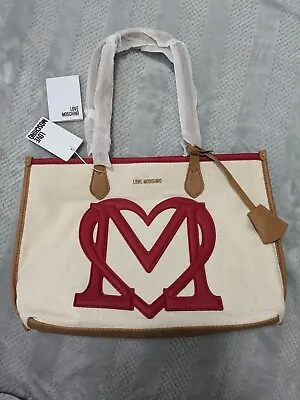 Love Moschino Cream Red Canvas Tote Bag NWT  • $90