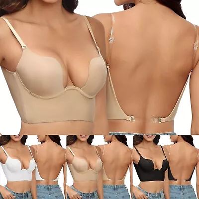 Long Lined Sports Bra Women Solid Low Back Bras Underwired U Shape Backless Bras • £10.97