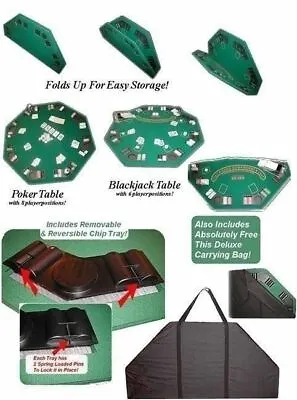 $93.90 • Buy Green Felt Poker Blackjack Table Top Folding Hexagon Drink Holder 8 Player Game