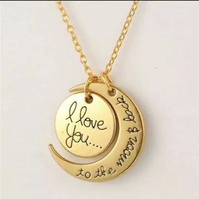 I Love You To The Moon And Back Necklace Pendant Jewelry Gold Color 6-8 • $10.75