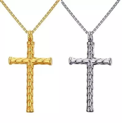 Men's Silver Gold Cross Pendant Lords Prayer Necklace Christian Jewelry 24  • $11.99