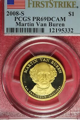 2008 -s Pcgs Pr69dcam Martin Van Buren Dollar #b43407 • $10