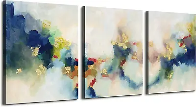 Yuegit 3 Piece Canvas Wall Art For Living Room : Bedroom Wall Art Blue Abstract  • $34.45