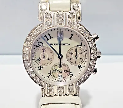 Harry Winston Premier Chronograph 18k White Gold Diamond MOP Watch Travel Case. • $9800