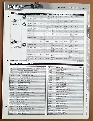 Thunder Tiger Mini Titan E325 Helicopter Parts List And Diagram Sheet. Kit/Combo • £9.01