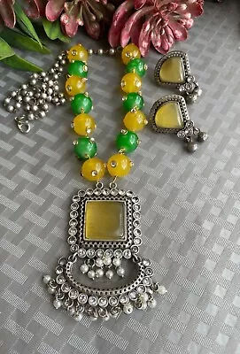 Antique Bollywood Fashion Jewelry Oxidized Fusion Necklace With Earring • $46.99