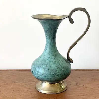Brass Vase Mini Pitcher Turquoise Finish And Patina Vintage 4.75 Inch • $18.99