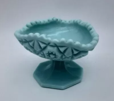 Vintage  Blue Milk Glass Pedestal Dish Bowl Candy Dish Sun-Like Pattern Footed • $20