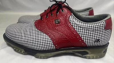 Sz 13W Custom FootJoy DryJoy Tour Golf Shoes Black White Pattern W/ Red Leather • $60