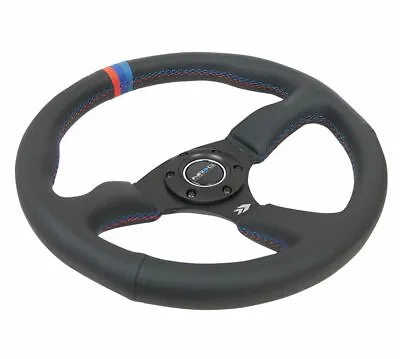 Nrg Steering Wheel 350mm Racing Black Leather Spoke 3 Stripe Rst-023mb-r-m3 • $3150