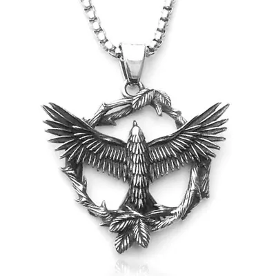 Men Silver Eagle Pendant Necklace Punk Rock Hip Hop Biker Jewelry Box Chain 24  • $9.99