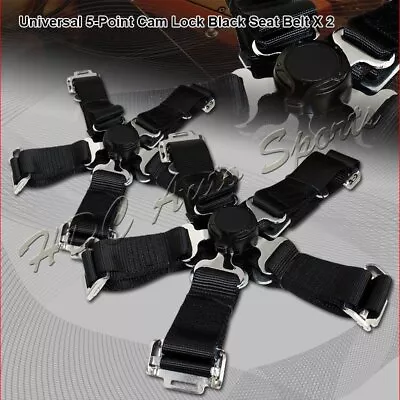 2 X JDM 5-Point Cam Lock Black Nylon Safety Harness Racing Seat Belt Universal 3 • $61.99