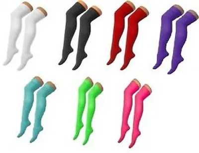 Ladies Girls Long Over The Knee Plain Cotton Enriched Socks • £4