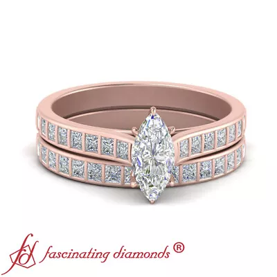 1 Carat Marquise Cut Diamond Rose Gold Womens Engagement Ring And Matching Band • $3401.99