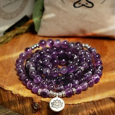 108 Mala Amethyst Bead Jasper Prayer Meditation Spiritual Necklace Bracelet Gift • $13.78
