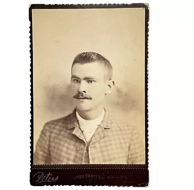 Antique Photo Man Handle Bar Mustache Formal Portrait 1800’s Cabinet Card • $6.98