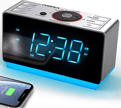 Digital Alarm Clock FM Radio Bedside Night LightDual Alarm USB Charge Bluetooth • $49.89